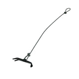 A black trap stake with a snare cable attached, designed for use in trapping.